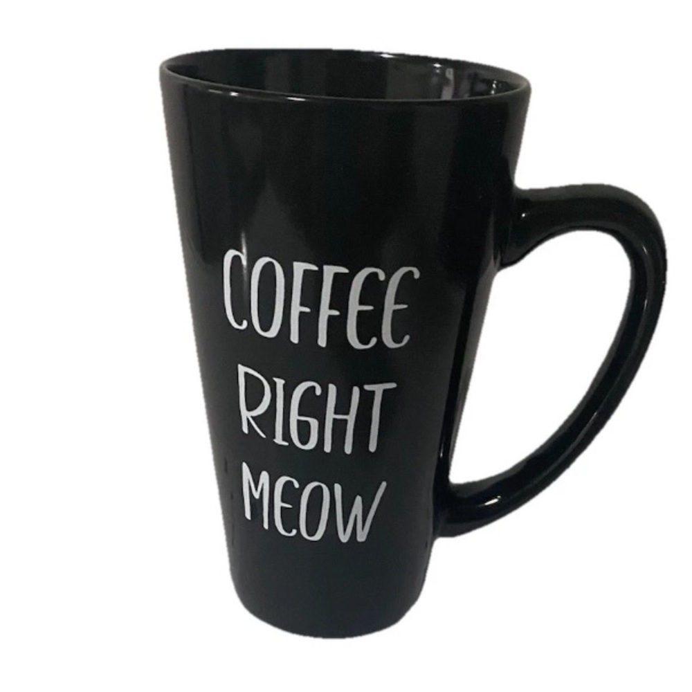 Coffee Right Meow Tall Black White Mug Coffee Tea Cup Animal Cat Lovers